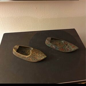 Brass Genie Slipper Shoe Ashtrays (Pair) 1960’s MCM